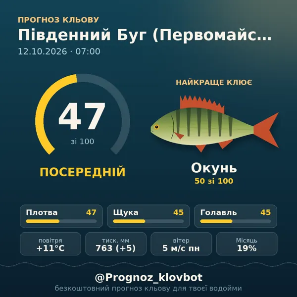 Картинка-прогноз з бота: Південний Буг (Первомайськ), індекс 94