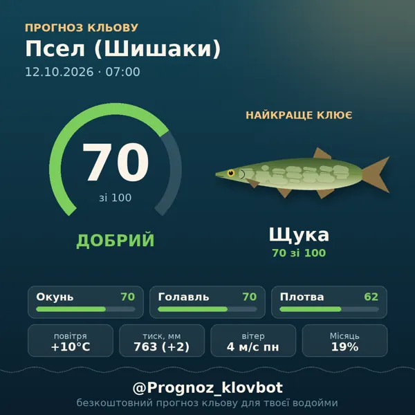 Картинка-прогноз з бота: Псел (Шишаки), індекс 70